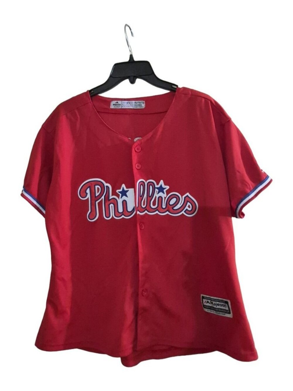 Majestic Phillies Aaron Nola #27 Jersey Women's XXL Red Cool Base MLB Button Up